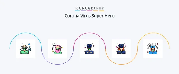 Corona Virus Super Hero Line Filled Flat Icon Pack Including — Wektor stockowy