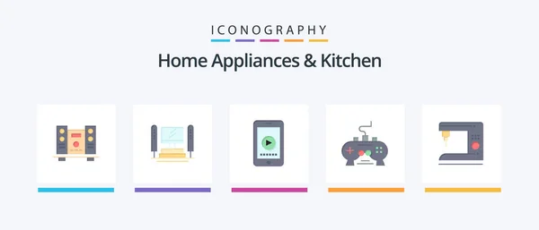 Home Appliances Kitchen Flat Icon Pack Including Coffee Xbox Phone — Stock Vector