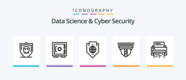 Data Science Cyber Security Line Icon Pack Including Lock Information — Stock Vector