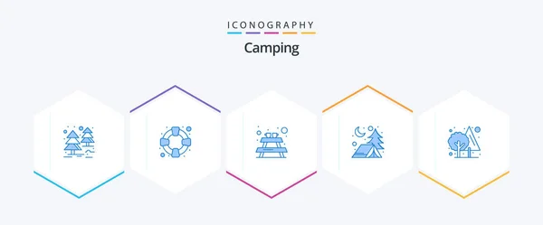 Camping Blue Icon Pack Including Green Furniture Tree Forest — Stock vektor