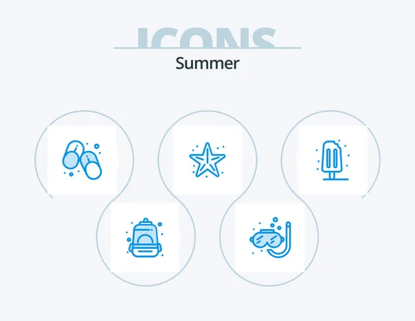 Été Icône Bleue Pack Icône Design Crème Star Des Tongs — Image vectorielle