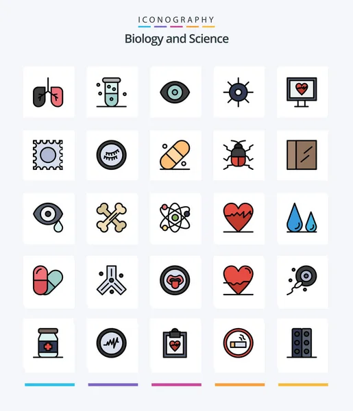 Creative Biology Line Filled Icon Pack Pulse Heart Eye Sun — Wektor stockowy