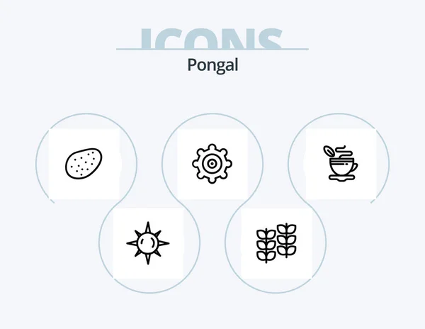 Pongal Line Pictogram Pack Pictogram Ontwerp Met Giza Hoi Plant — Stockvector