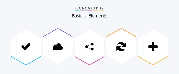 Basic Elements Glyph Icoon Pack Inclusief Nieuw Herhaal Media Draaien — Stockvector