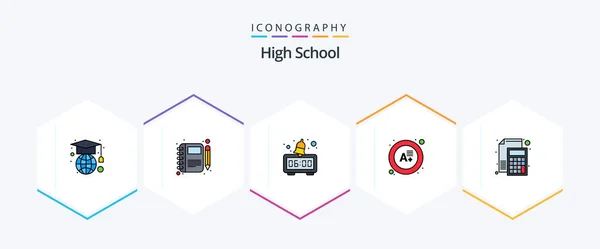 High School Filledline Icon Pack Including Math Calculator Alarm Accounting — Vettoriale Stock