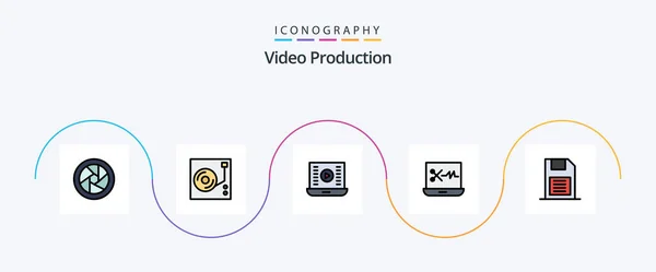Video Production Line Filled Flat Icon Pack Including Audio Editing — Vector de stock