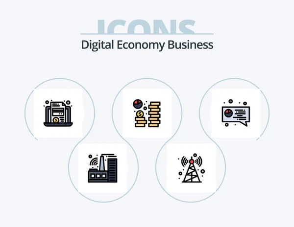 Digital Economy Business Line Wypełniony Pakiet Ikon Icon Pack Design — Wektor stockowy