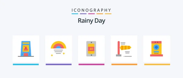 Rainy Flat Icon Pack Including Furniture Clothes Weather Windy Air — Stock Vector