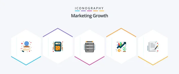 Marketing Growth Pack Iconos Planos Incluyendo Gestión Cuentas Crecimiento Servidor — Archivo Imágenes Vectoriales