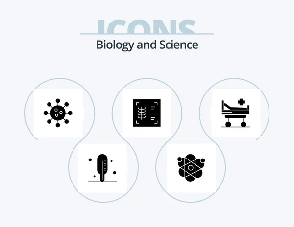 Biology Glyph Icon Pack Icon Design Inglés Hospital Celular Cama — Vector de stock