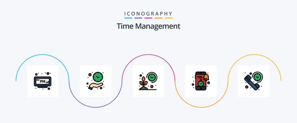 Time Management Line Filled Flat Icon Pack Including Clock Notification — Stock Vector