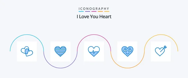 Heart Blue Icon Pack Including Heart Beat Favorite Heart — Stock Vector