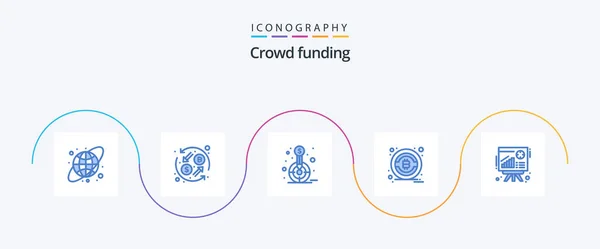 Crowdfunding Blue Icon Pack Including Presentation Graph Financial Btc Bitcoin — ストックベクタ