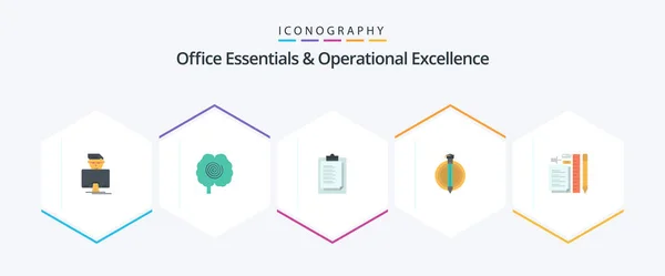 Office Essentials Operational Exellence Pack Iconos Planos Incluyendo Lápiz Graduado — Archivo Imágenes Vectoriales