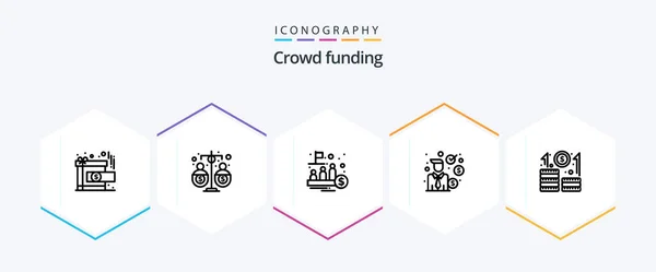 Crowdfunding Line Icon Pack Including Finance Investment Income Businessman Public — Vetor de Stock