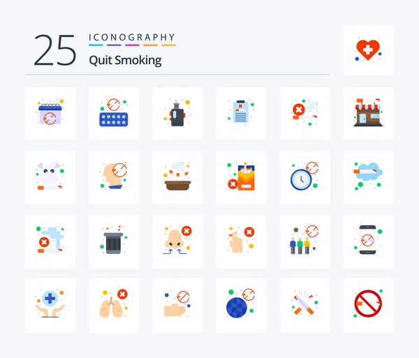 Quit Smoking Flat Color Icon Pack Including Smoke Report Smoke — Vector de stock