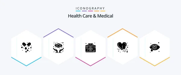Health Care Medical Glyph Icon Pack Including Eye Health Heart — ストックベクタ