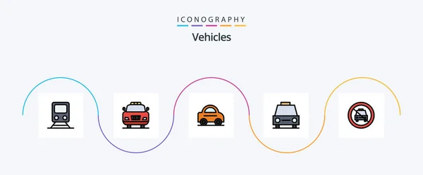 Vehicles Line Filled Flat Icon Pack Including Disabled Vehicles Car — Wektor stockowy