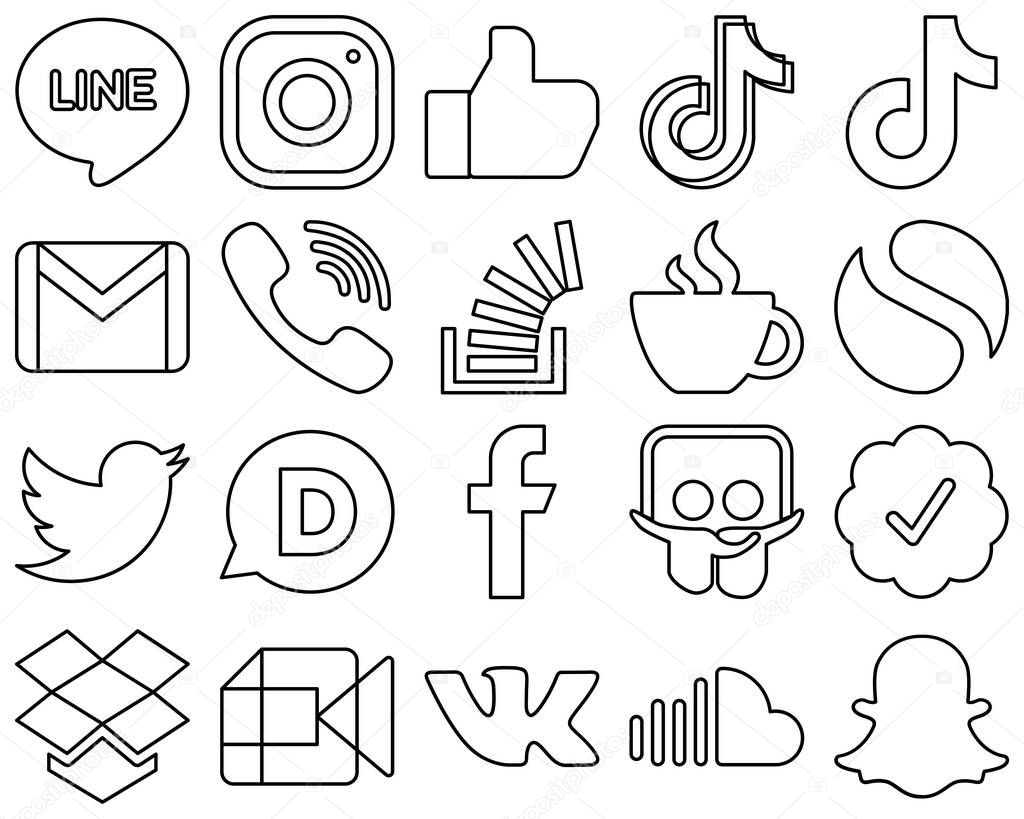 20 Elegant Black Outline Social Media Icons such as stockoverflow. rakuten. video. viber and email icons. Creative and eye-catching