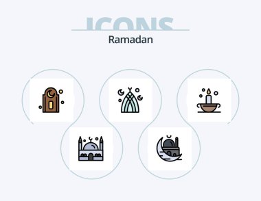 Ramazan Hattında Simge Paketi 5 Simge Tasarımı dolduruldu. Oruç. kareem. Zarf. İftar. iç