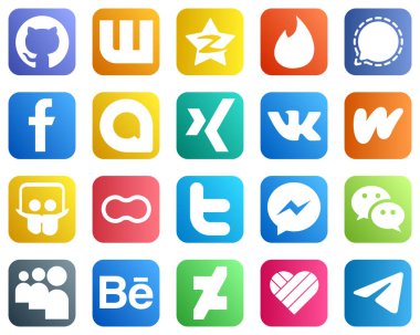 Tek bir Sosyal Medya Simgesinde Slayt Paylaşımı gibi 20 simge belirleyin. wattpad. vk ve google allo simgeleri. Yüksek çözünürlüklü ve eşsiz