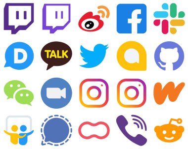 20 Professional and Modern Flat Social Media Icons zoom. wechat. slack. github and tweet icons. Gradient Social Media Icons