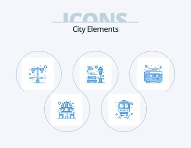 City Elements Blue Icon Pack 5 Icon Design. coach. autobus. light. recreation. city