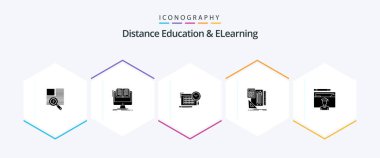 Distance Education And Elearning 25 Glyph icon pack including avatar. calculator. book. book. focus