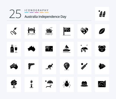 Australia Independence Day 25 Solid Glyph icon pack including nation. country. sydney. australia. opera house