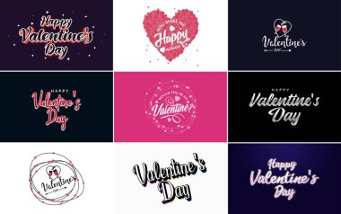Happy Valentine's Day typography design with a heart-shaped wreath and a gradient color scheme