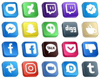 20 Simple Isometric 3D Social Media Icons such as pocket. google hangouts. fb and icons. Versatile and high-quality