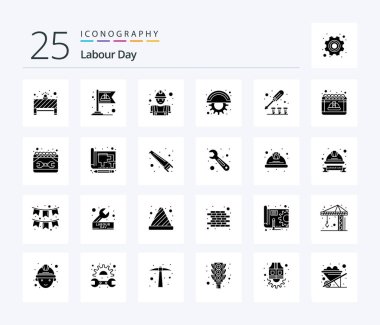 Labour Day 25 Solid Glyph icon pack including screw. gear. builder. line. blades
