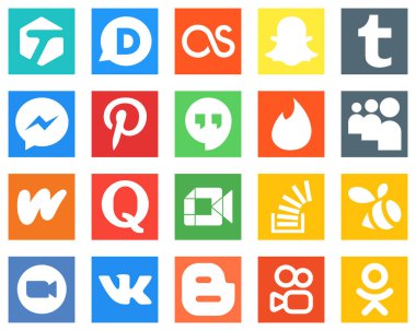 20 Modern Social Media Icons such as video; question; pinterest; quora and wattpad icons. Eye catching and editable