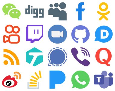 20 Flat Social Media Icons for a Modern UI feed. disqus. kuaishou. github and meeting icons. Stylish Gradient Icon Set