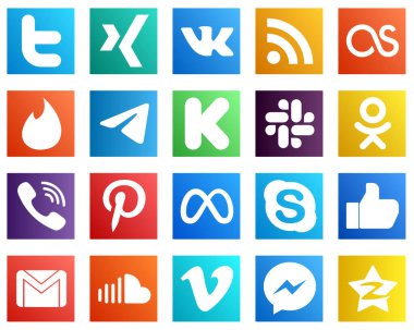 20 Elegant Social Media Icons such as viber. telegram. odnoklassniki and funding icons. Clean and minimalist