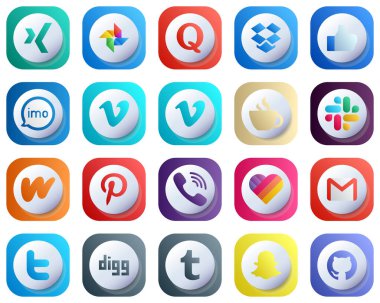 Cute 3D Gradient Social Media Brand Icons 20 pack such as wattpad. audio. streaming and video icons. High-Definition and Professional