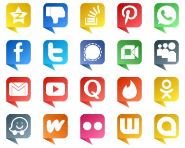 20 Stylish Chat bubble style Social Media Icons such as mesenger. tweet. overflow. twitter and fb icons. Elegant and unique