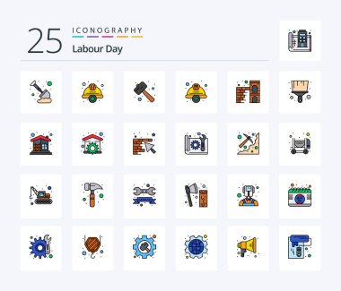Labour Day 25 Line Filled icon pack including safety. construction. labour. cap. smash