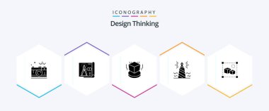 Design Thinking 25 Glyph icon pack including writing. pen. paper. design. cube