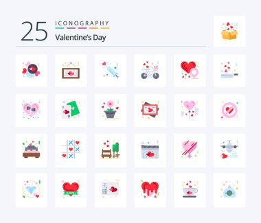 Valentines Day 25 Flat Color icon pack including heart. couple. romantic. bicycle. love