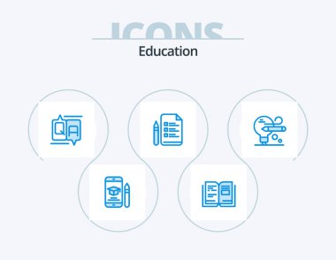 Education Blue Icon Pack 5 Icon Design. bulb. pen. text. education. message