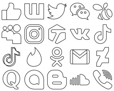 20 Creative Black Line Social Media Icons such as china. douyin. myspace. tiktok and tagged icons. Minimalist and customizable