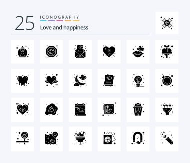 Love 25 Solid Glyph icon pack including romance. lips. message. kiss. health