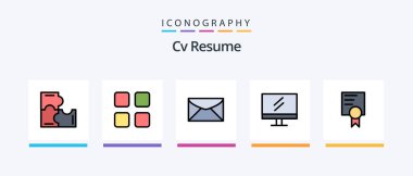 Cv Resume Line Filled 5 Icon Pack Including . education . monitor . hat. Creative Icons Design