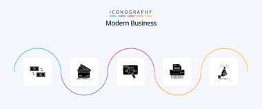 Modern Business Glyph 5 Icon Pack Including data. analytic. business. research. money