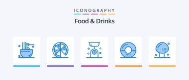 Food and Drinks Blue 5 Icon Pack Including meal. drinks. balance. donut. kitchen balance. Creative Icons Design