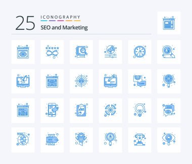 Seo 25 Blue Color icon pack including time. shout. case study. campaign.