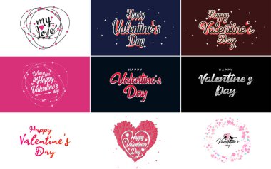 Happy Valentine's Day typography design with a watercolor texture and a heart-shaped wreath