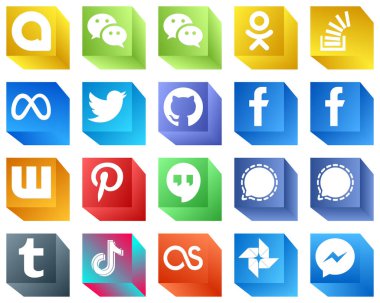 3D Social Media Icons for Marketing Materials 20 Icons Pack such as pinterest. meta. fb and github icons. Professional and clean