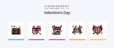 Valentines Day Line Filled 5 Icon Pack Including heart. heart. suitcase. donation. romantic. Creative Icons Design